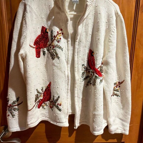 Tiara International Cardinal Christmas Cardigan Embellished Sweater XL - Picture 1 of 8